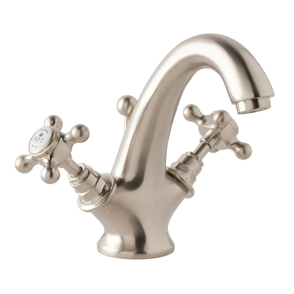 BC Designs Victrion Crosshead Brushed Nickel Mono Basin Mixer & Waste Cut Out